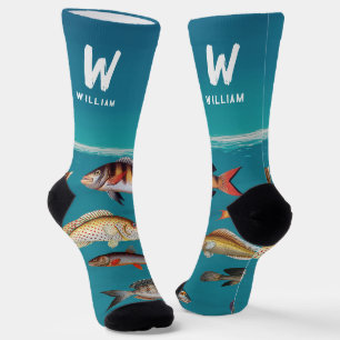 Calcetines Pez Monogramado Bajo Océano Azul