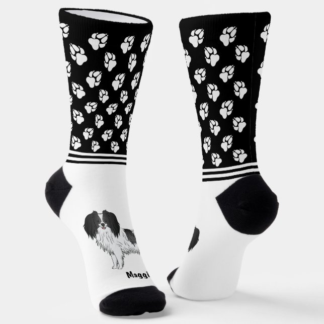 Calcetines Phalène Negra Y Blanca Con Nombre Mascota Personal (Angular)