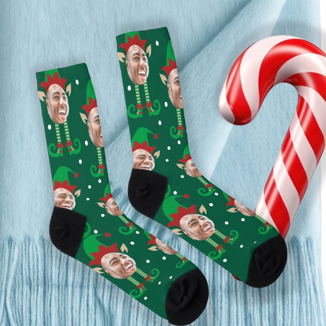 Calcetines Photo Collage Funny Face Christmas Elf (Photo Collage Funny Face Christmas Elf Socks by Ricaso. Male elf, add your own face photograph 
)
