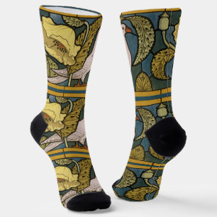 Calcetines Pigeon Blue Yellow Fish Art Nouveau
