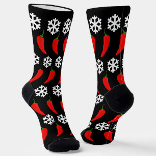 Calcetines Pimientos rojos de Navidad y copos de nieve