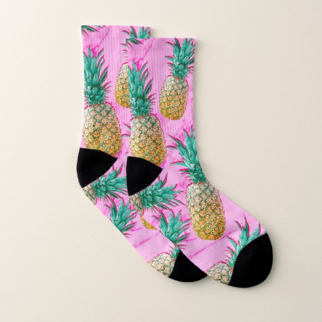 Calcetines Piñas tropicales Moda de mármol rosa moda (Par)