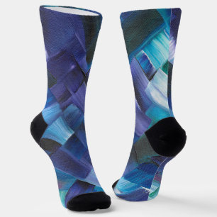 Calcetines Pinceladas abstractas en azul, turquesa y púrpura