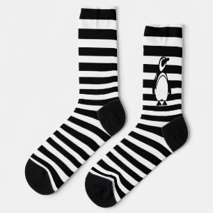 Calcetines Pingüino negro y blanco y rayas