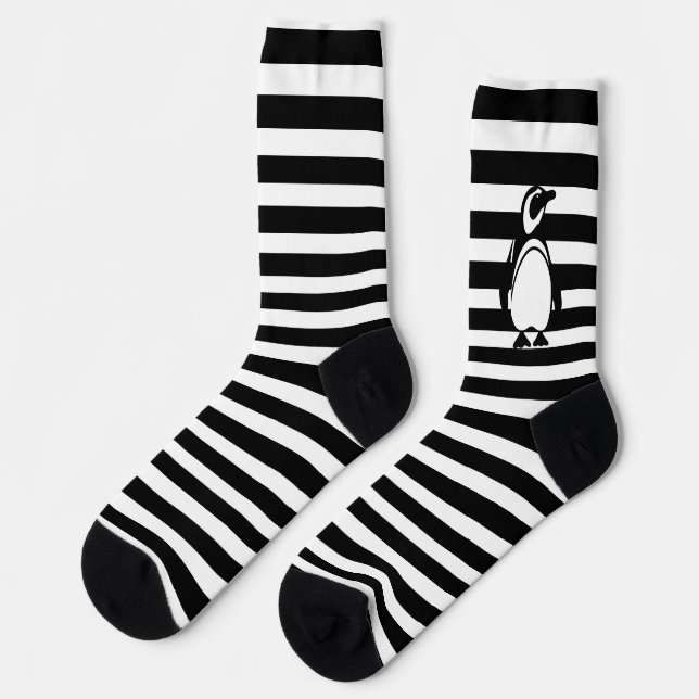 Calcetines Pingüino negro y blanco y rayas (Izquierda)