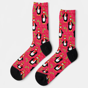 Calcetines Pingüinos adorables en Navidades rosados