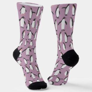 Calcetines Pingüinos blancos y negros pequeños en morado