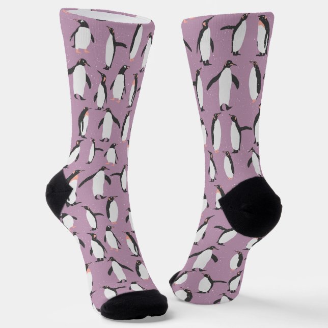 Calcetines Pingüinos blancos y negros pequeños en morado (Angular)