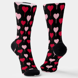 Calcetines Pink and Red Hearts Pattern Black Socks
