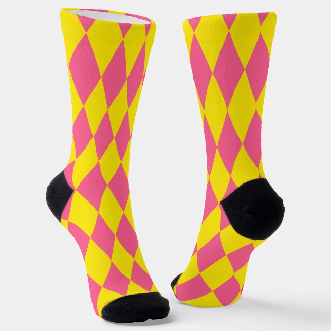 Calcetines Pink and Yellow Harlequin Checkered Design  (Subido por el creador)
