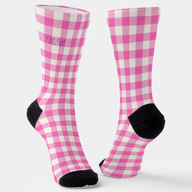 Calcetines Pink Gingham Plaid Cottagecore (Angular)
