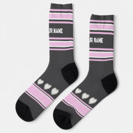 Calcetines Pink, gray, white- Name heart Socks