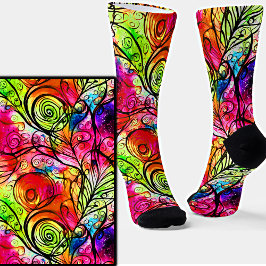 Calcetines Pink Green Abstract Floral Swirls