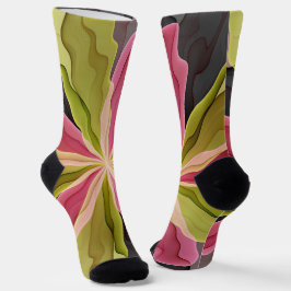 Calcetines Pink Green Anthracite Fantasy Flower Fractal Art