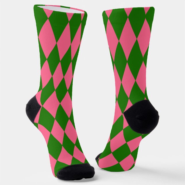 Calcetines Pink Green Harlequin Checkered Design  (Subido por el creador)