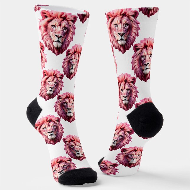 Calcetines Pink Lion Head Animal Pattern Design White  (Subido por el creador)