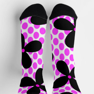 Calcetines Pink Polka Dot Black Retro Flor Crazy Socks