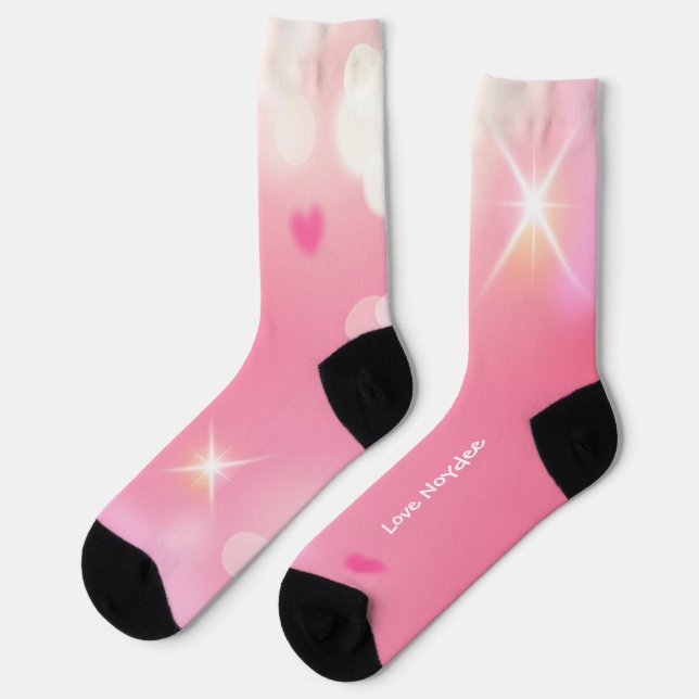 Calcetines Pink Sparkly Hearts White Text (Izquierda)