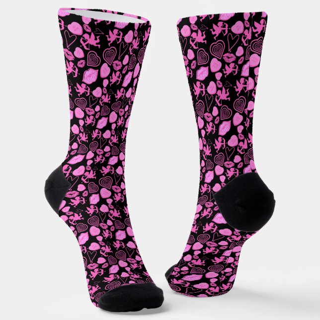 Calcetines Pink Valentine's Cupid, Heart, Candies Pattern (Angular)