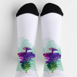 Calcetines Pino moderno de Navidad con acuarela colorida