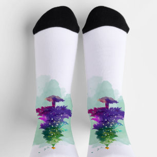 Calcetines Pino moderno de Navidad con acuarela colorida