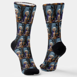 Calcetines Pintado de Halloween de Whimsical de Bichon Frise 