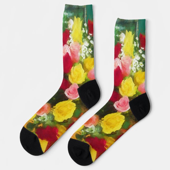 Calcetines Pintado Rose Bouquet - Arte de Flor Original. (Izquierda)
