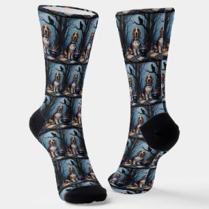 Calcetines Pintura caprichosa de Halloween con perro Basset H