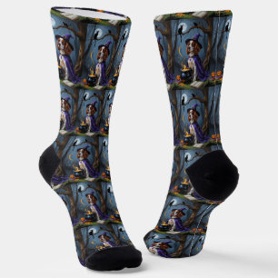Calcetines Pintura caprichosa de Halloween con perro Brittany