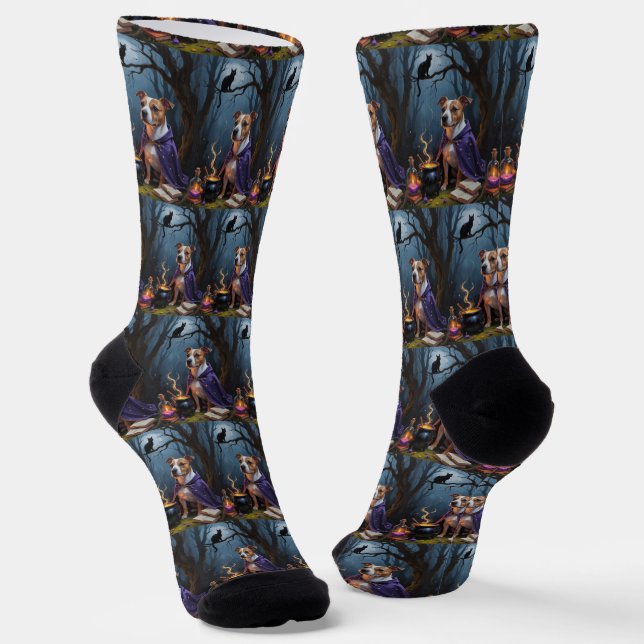 Calcetines Pintura caprichosa de Halloween con perro Terrier  (Angular)