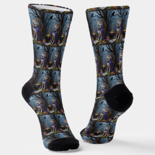 Calcetines Pintura caprichosa de Halloween de perro Akita