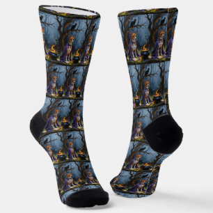 Calcetines Pintura caprichosa de Halloween de perro Basenji