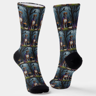 Calcetines Pintura caprichosa de Halloween de perro boxer