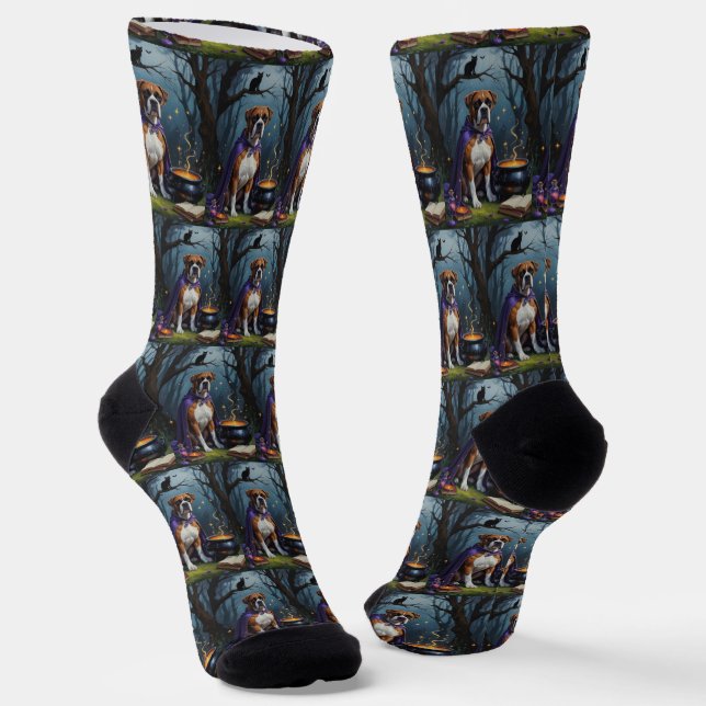 Calcetines Pintura caprichosa de Halloween de perro boxer (Angular)
