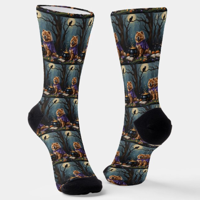 Calcetines Pintura caprichosa de Halloween de perro Chow Chow (Angular)