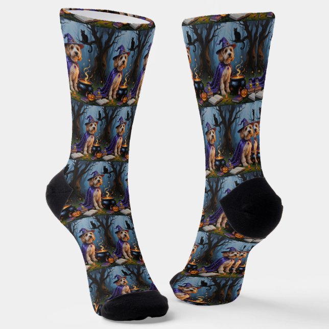 Calcetines Pintura caprichosa de Halloween de perro Cockapoo (Angular)