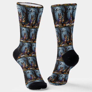Calcetines Pintura caprichosa de Halloween del perro pastor b