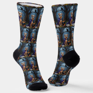 Calcetines Pintura caprichosa de Halloween del perro Terrier 