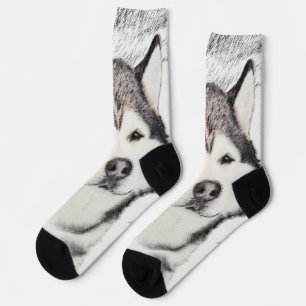 Calcetines Pintura de Alaskan Malamute - Arte de perro origin