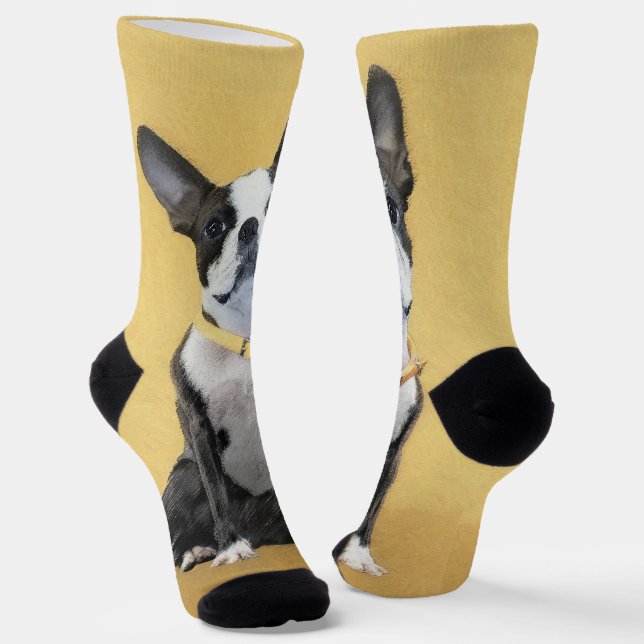 Calcetines Pintura de Boston Terrier - Arte de Perro Original (Angular)