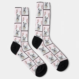 Calcetines Pintura de Bulldog Francés Crema Blanco Arte de Pe