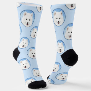 Calcetines Pintura De Cachorro Samoyed Cute Blanco Original A