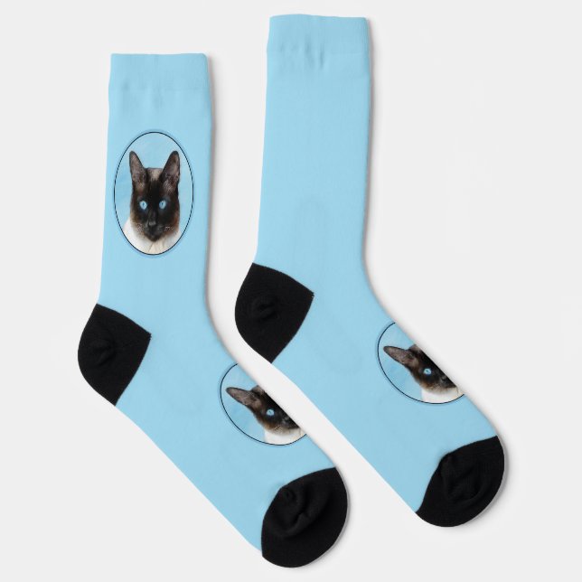 Calcetines Pintura de gato siamesa de arte animal original (Derecha)