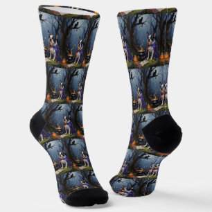 Calcetines Pintura de Halloween de Boston Terrier Dog