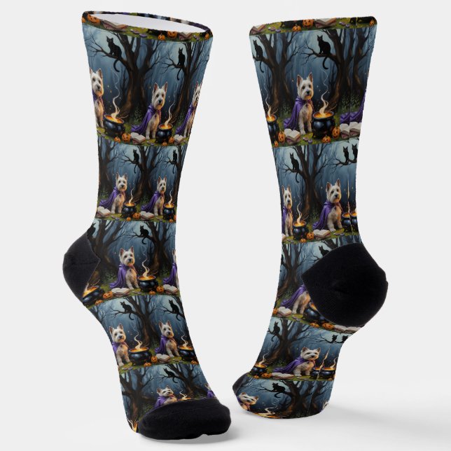 Calcetines Pintura de halloween de Cairn Terrier Dog (Angular)