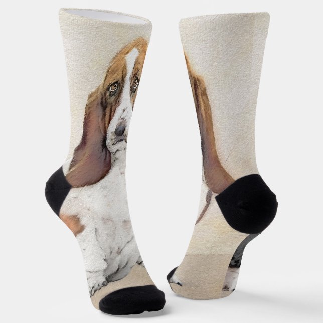 Calcetines Pintura de hebilla de basset - Arte de perro origi (Angular)