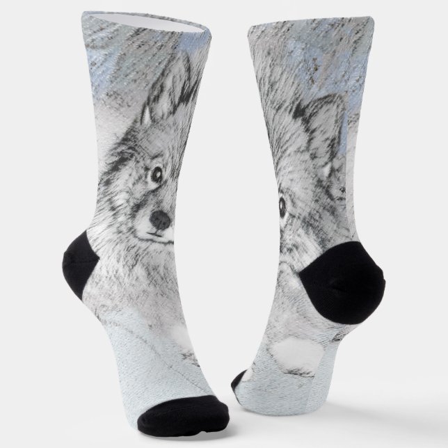 Calcetines Pintura de Keeshond Beth - Arte de Perro Original. (Angular)