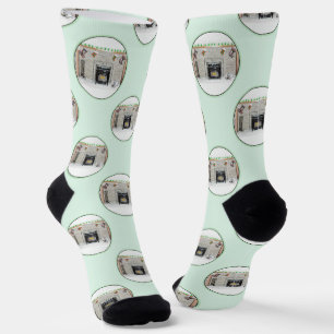 Calcetines Pintura de Keeshond cachorro de Navidad junto a la