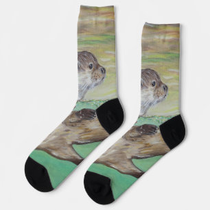 Calcetines Pintura de nutria de río juguetona