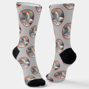 Calcetines Pintura de pájaro de madera roja